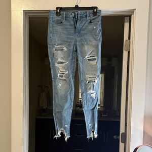 American Eagle Outfitters Light Blue Distressed High Rise Jeans